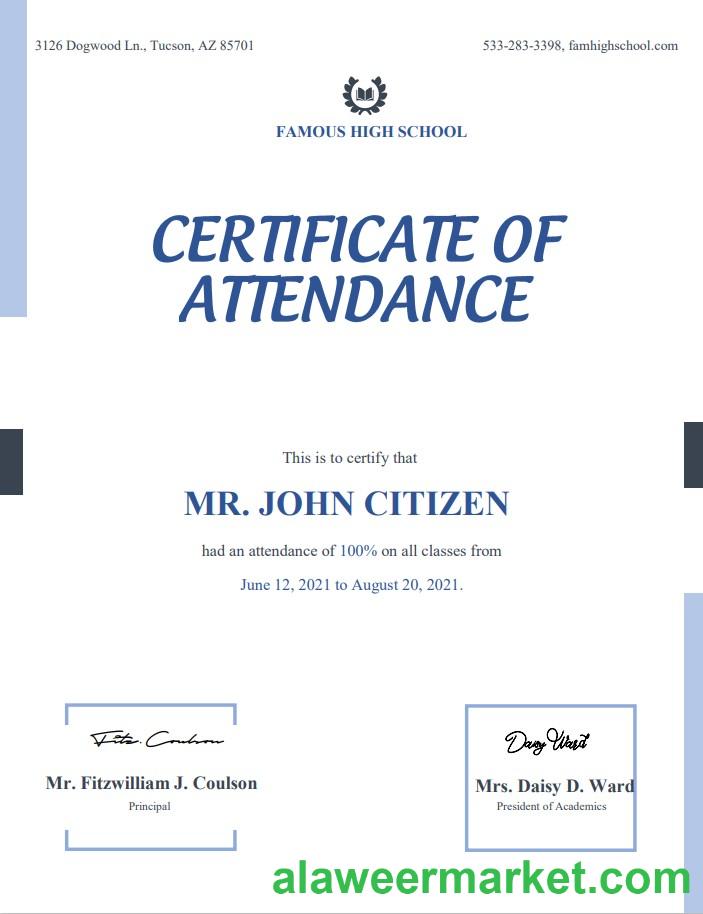 USA Attendance Certificate template in Word and PDF format